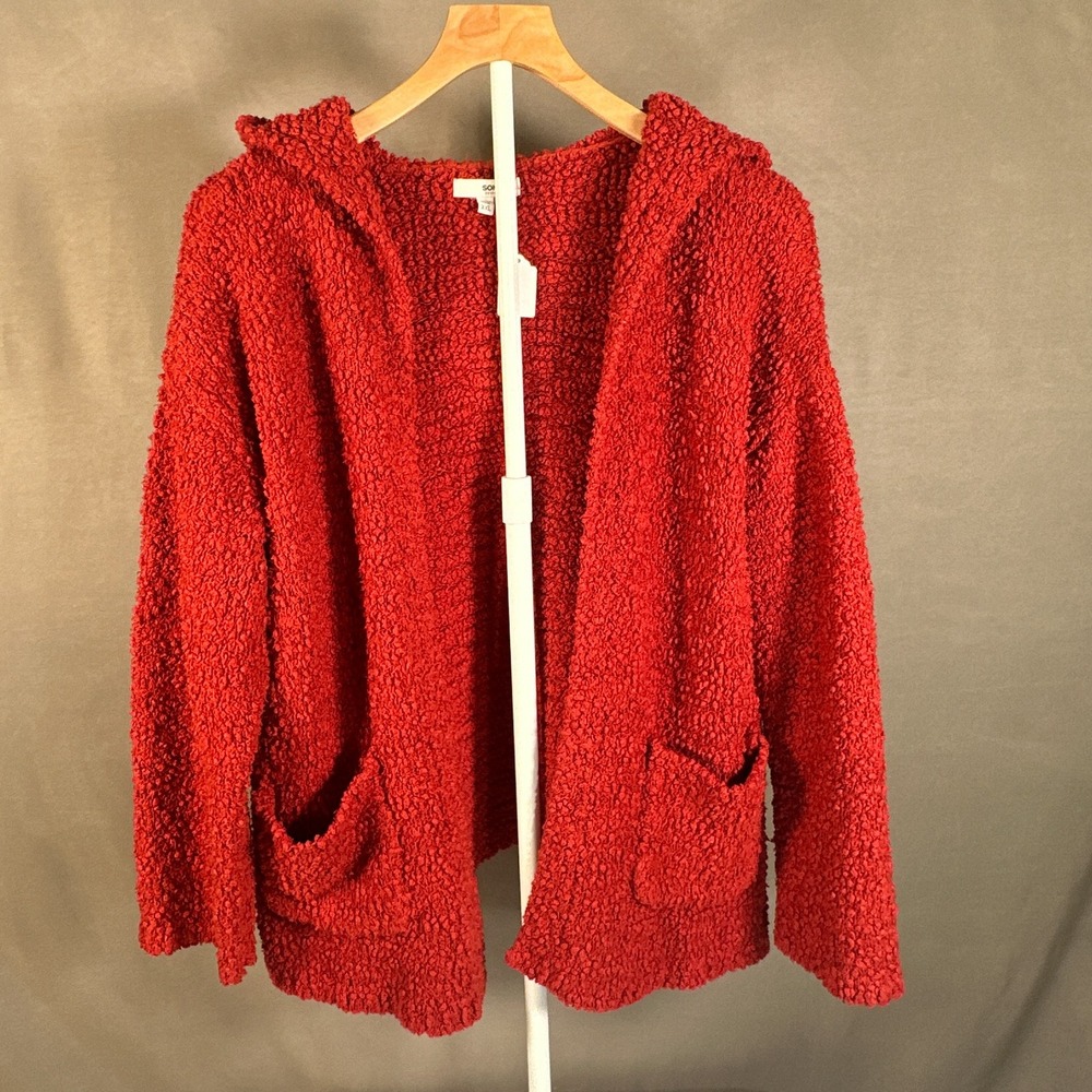 Sonoma Goods For Life Womens XXL Red Popcorn Knit Hooded Cardigan Sweater